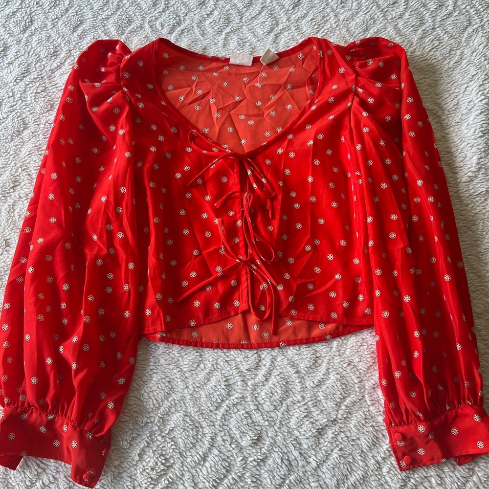 (NWOT) Levi, Red Tie Front Blouse Floral Pattern, US XS